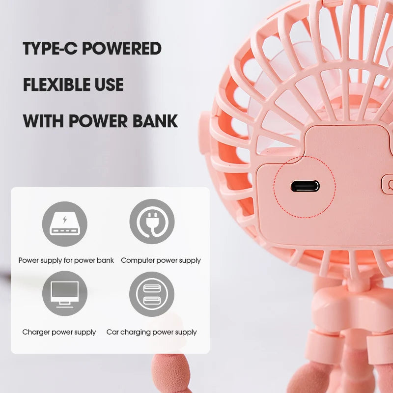 HOMEFISH Portable Baby Stroller Fan Oscillating Clip-on Mini USB Vue