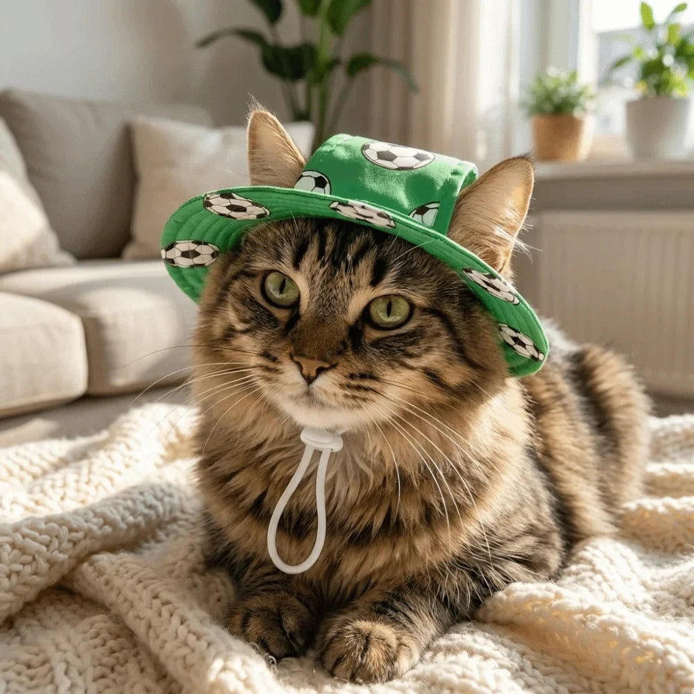 Fashion Football Theme Dog Fisherman Hat Adjustable Comfortable Pet Sun Hat Breathable Dog Sunscreen Hat For Cat Dog Vue