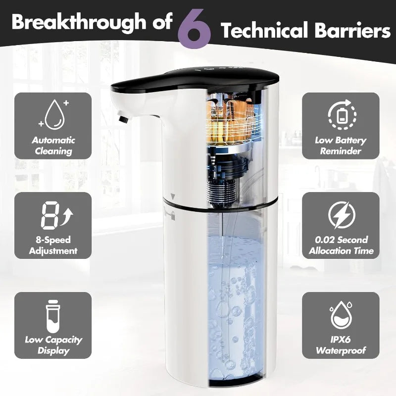 Automatic Liquid Soap Dispenser Touchless Dish Soap Dispenser 8 Level Adjustable Control Rechargeable Auto Soap Pump Hands Free Vue