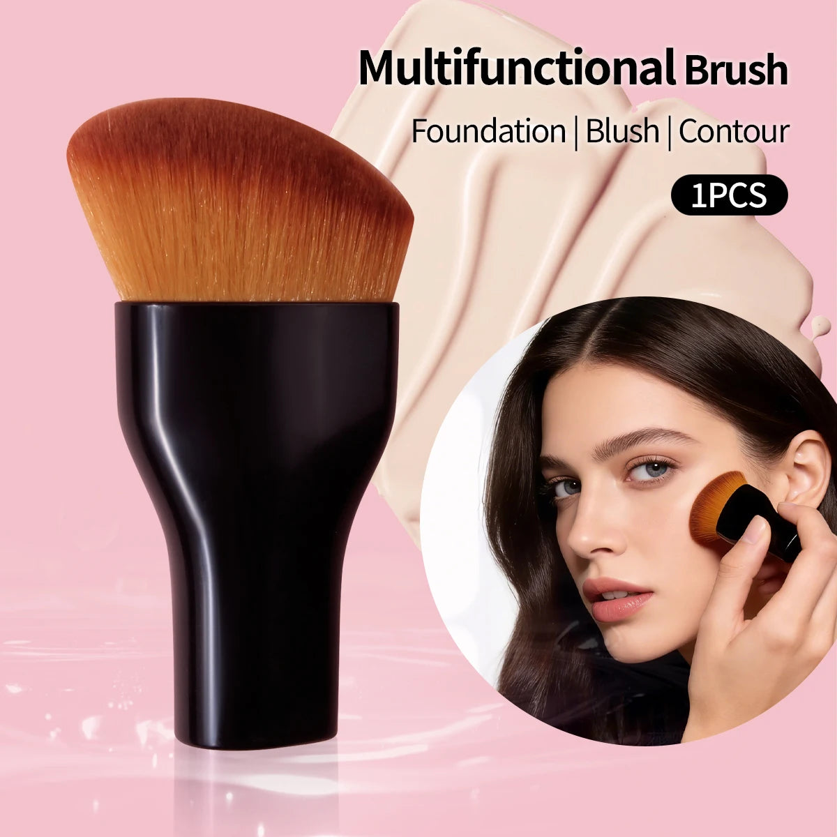 1PC Standable Angled Multifunctional Makeup Brush Black Plastic Handle Foundation Blush Contour Brush Soft Dense Hair for Face Vue