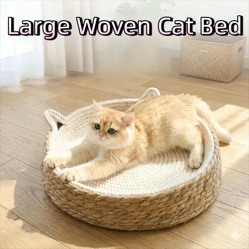 Wear-Resistant Large Woven Cat Bed Round Stable Structure Cat Scratching Board Anti-slip Cotton Rope Dog Sleeping Bed Household Vue