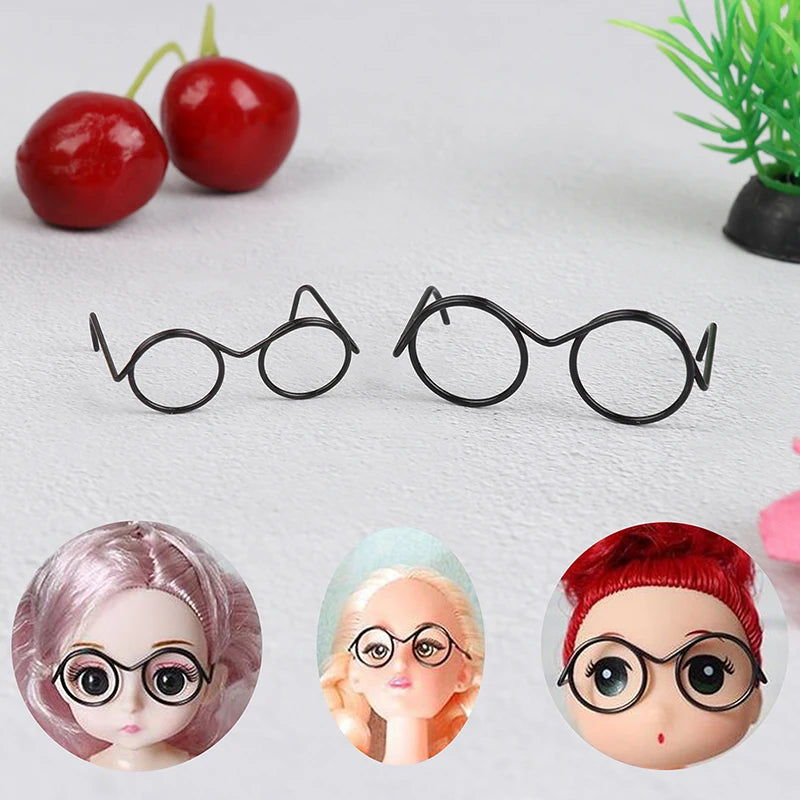 10Pcs Retro Round Frame Doll Glasses Lensless Fashion Cool Eyeglasses for 30cm Doll Decoration Vue