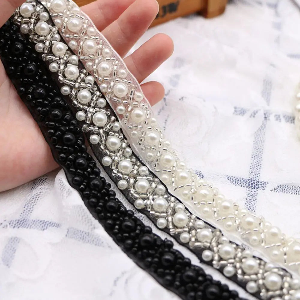 Craft Headpiece Sewing Accessories Bridal Applique Fabric Pearl Ribbon Beaded Dress Decor Lace Trim Vue