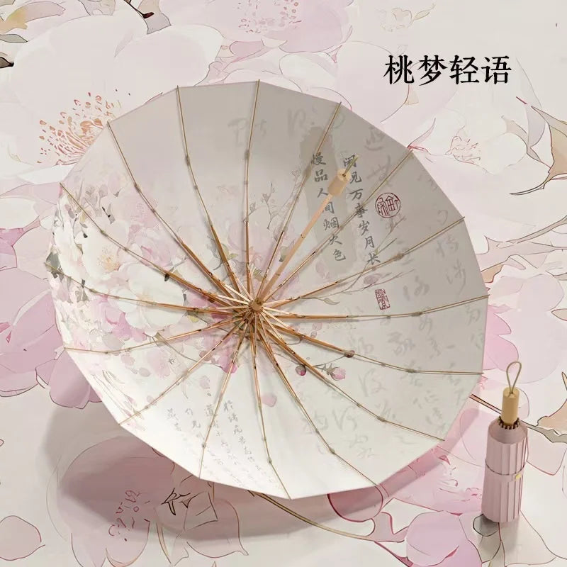Sixteen Rib Gold Shaft Double Layer Floral Manual Folding Sun Umbrella UV Protection For Women Beach Travel Summer Wedding Gift Vue A1
