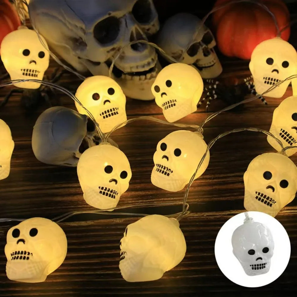 Halloween Themed Ghost Fairy Lights, Lights with Tulle Skirt Ghost, Pumpkin and Skull for Indoor Party, Home and Wall Decoration Vue Skull 1PC 1.5M10LED