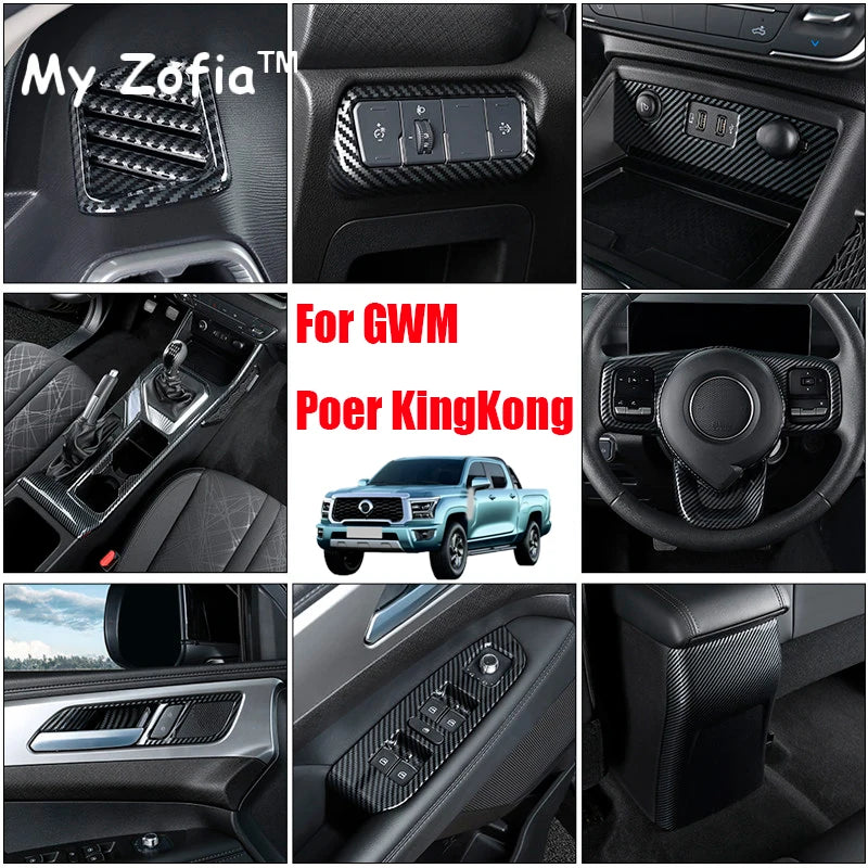 For GWM Poer KingKong 2023 2024 2025 Window Control Switch Steering Wheel Panel Cover Trim Carbon Fiber Cover Trim Accessories Vue