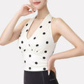 Y2K V-Neck Yoga Vest Backless Fixed Pad Sports Bra Breathable Slim Fit Push-Up Tank Top Daily Street Vue White-M