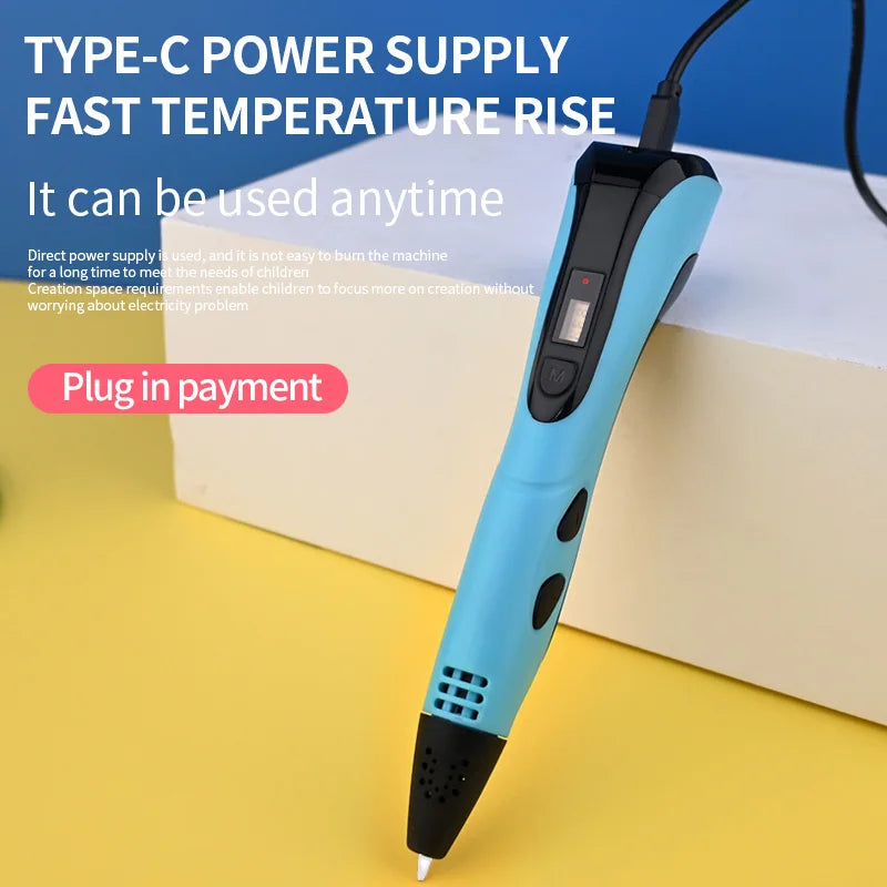 3D Pen Kids 40 Colors PLA Filaments 3D Priting Pen Children DIY Drawing Pens Type C Port Boys Girls Birthday Gifts Vue