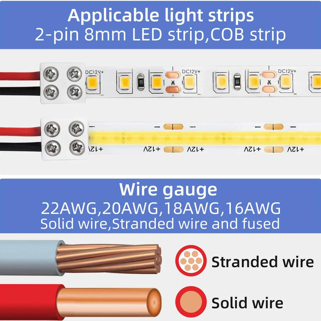 8mm LED Light Strip Connectors Sturdy LED Connector User-Friendly LED Connecting Versatile LED Strip Light Connectors Vue