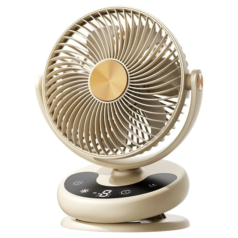 HOMEFISH Mini Oscillating Clip Fan, Portable Battery-Operated Table Fan with 4 Speed Levels, 8 inch Desk fan with Timer Vue Yellow USB Type-C