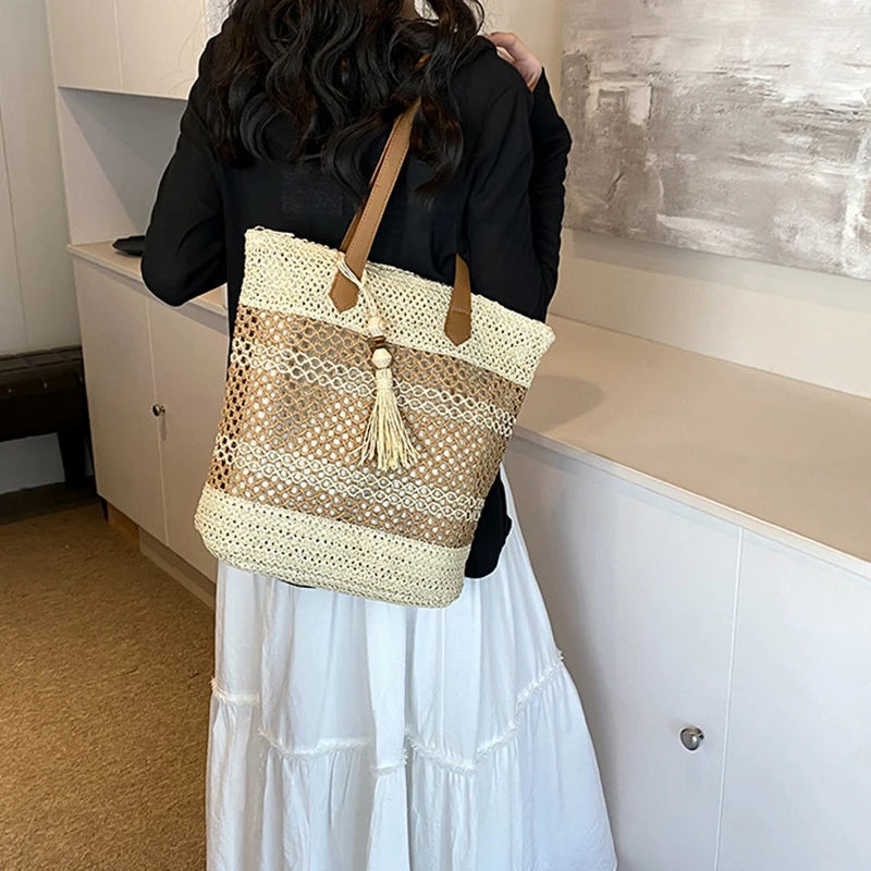 Summer Straw Bags Women Rattan Shoulder Bag Travel Handmade Woven