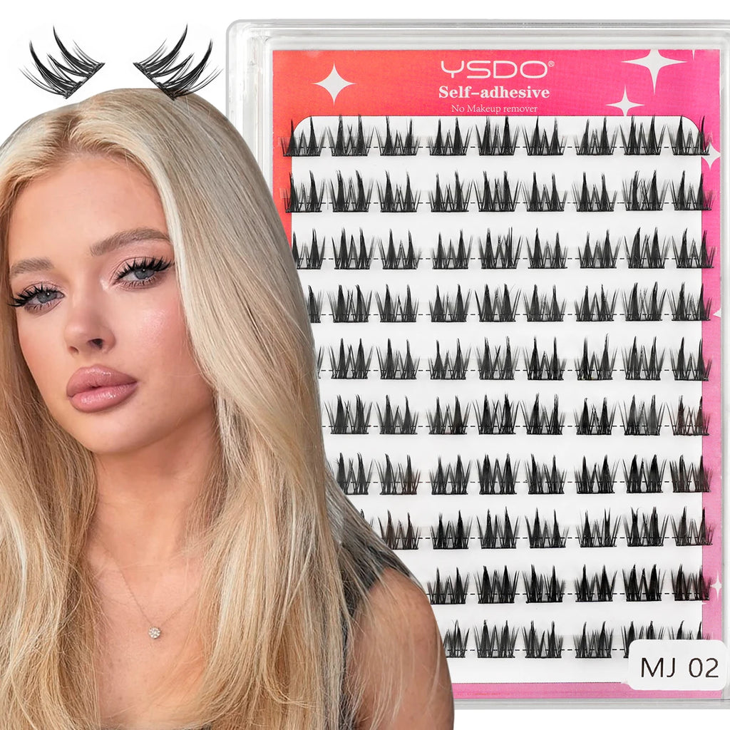 No Glue Needed Natural C-Type Self-Adhesive Eyelash Extensions Press-On Eyelashes Handmade Madeup Self-Adhesive Eyelash Clusters Vue MJ02