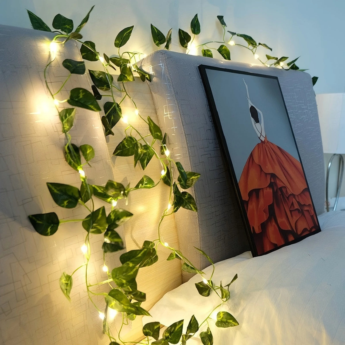 Hanging Pothos Green Vine LED Fairy Lights, Artificial Plant Decor String Lights for Desk Shelf Bedroom Wall Party Indoor Decor Vue