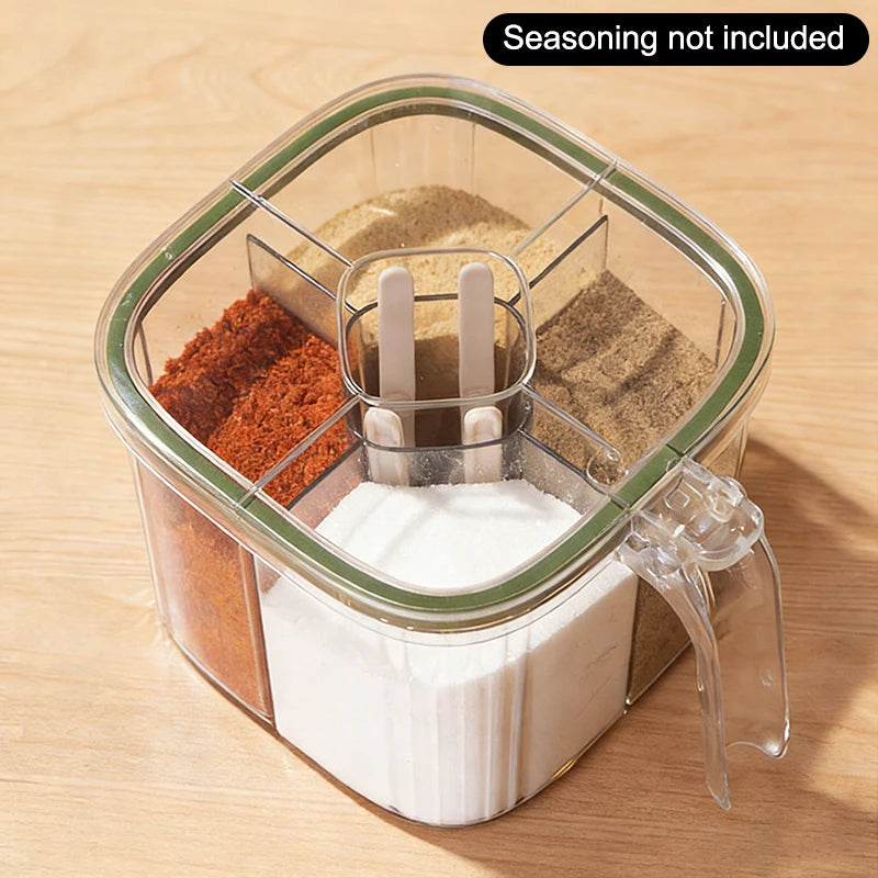 4 Grids Salt Pepper Seasoning Box Transparent Lid Spice Jar Chili