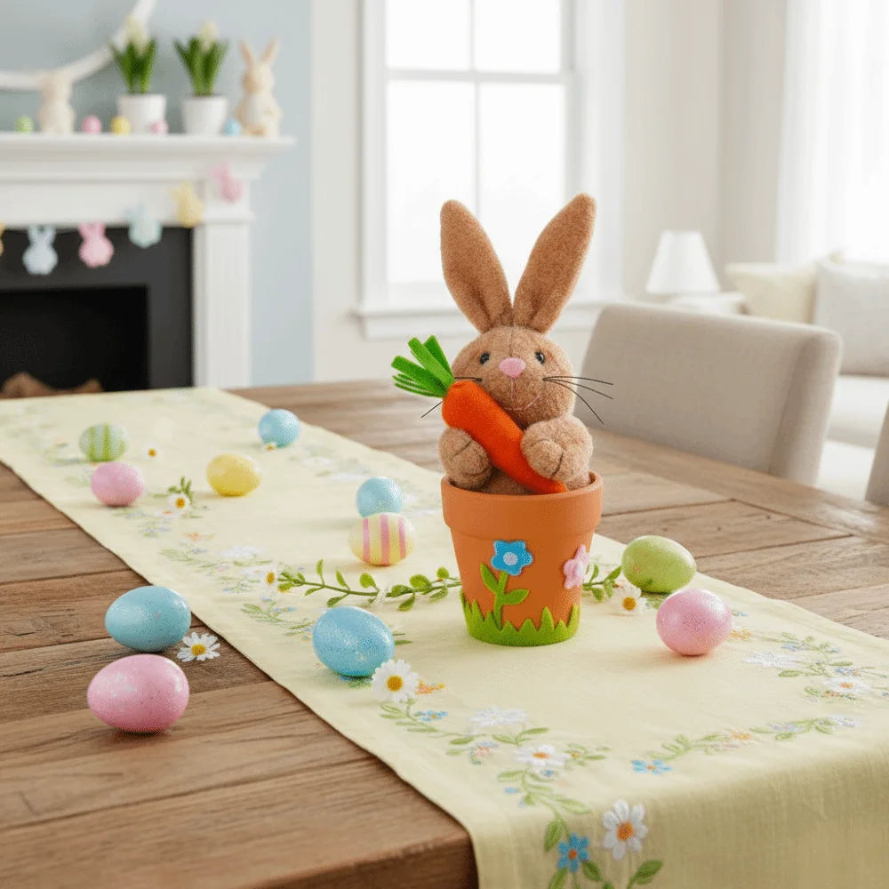 Cartoon Rabbit Holding Carrot Ornament Country Retro Style Realistic Flower Pot Ornament Handmade Easter Bunny Statue Vue