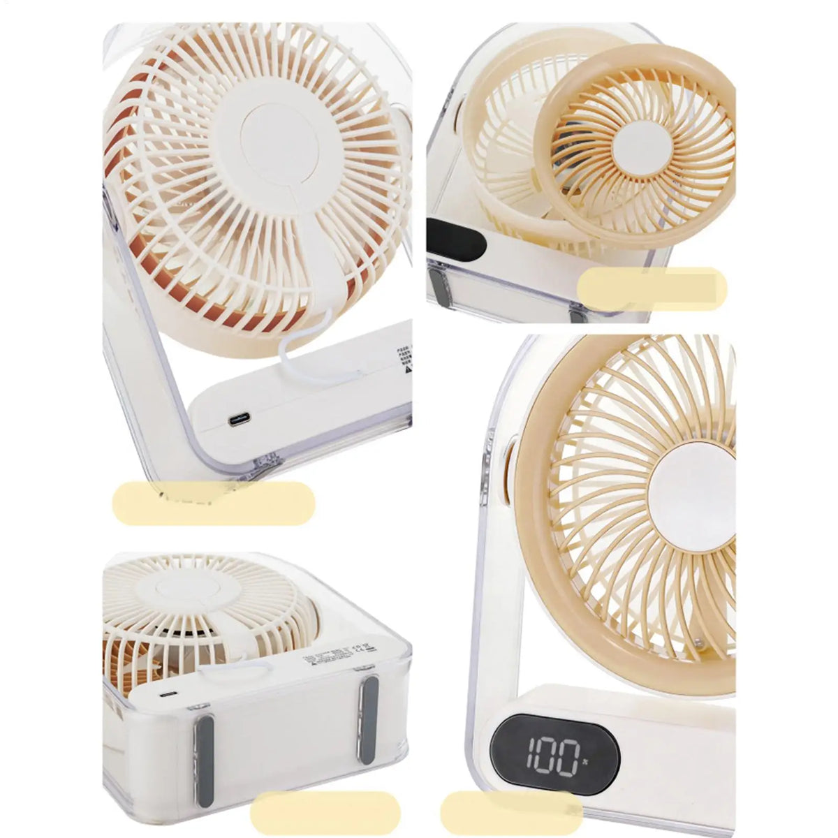 15.5x6x19cm Mini USB Desk Fan, 5-Speed Rechargeable Portable Table Fan with Digital Display, Quiet Personal Air Cooler For Home Vue