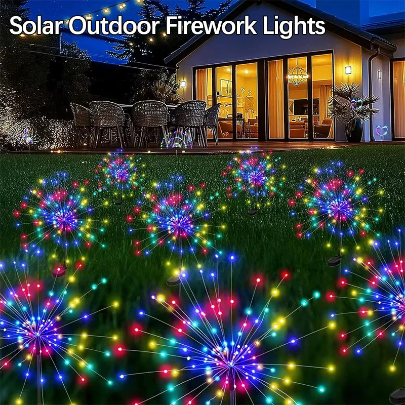 Solar Powered Fireworks String Lights 90/150 LED Outdoor Waterproof Garden Lawn Fairy Lights, 8 Modes for Balcony Holiday Decor Vue
