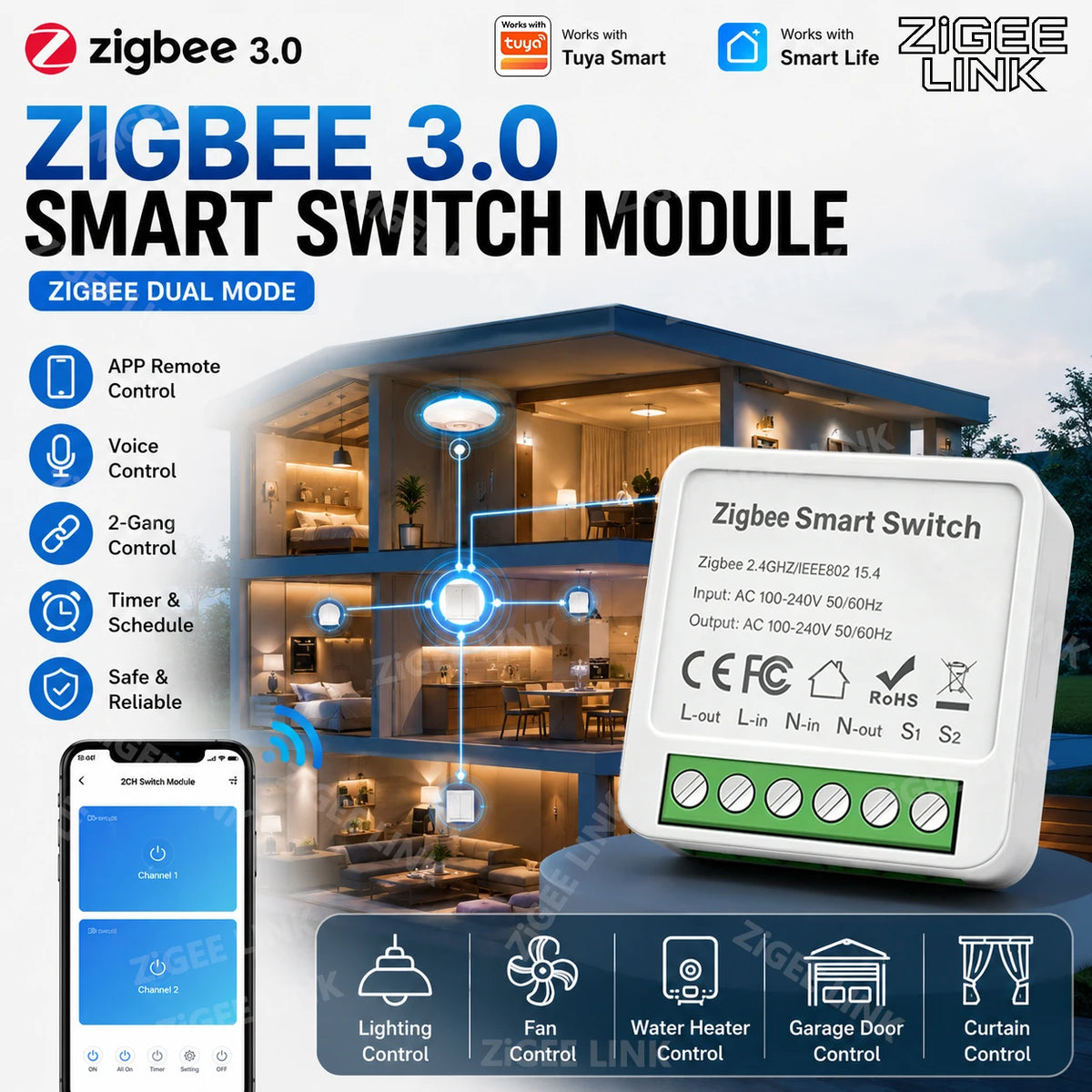 Mini Zigbee DIY Smart Switch Breaker Two Way Remote Timing Relay Smart Home Automation Module Voice Control Via Alexa Google Vue