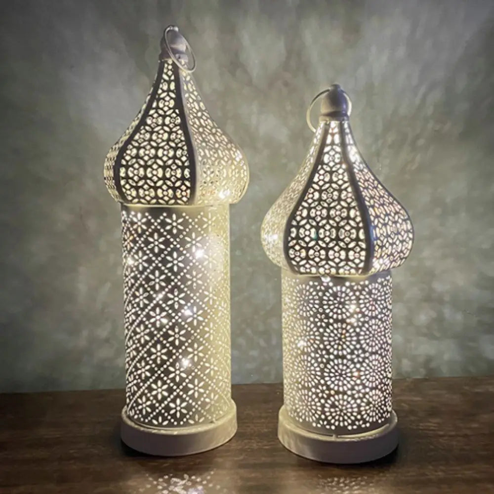 Party Supplies Iron Art Moroccan Night Light Hollow Battery Powered Masjid Lantern Vintage Ramadan LED Light Mosque Vue