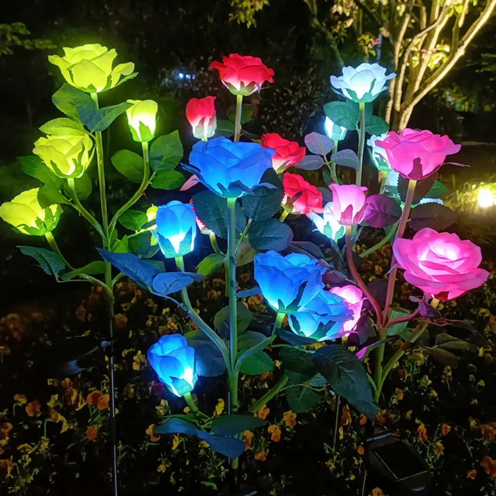 1/2PC Solar 5 Heads Rose Lights,Outdoor Artificial Flower LED Garden Lamp,Waterproof Landscape Stake Light,Patio Yard Home Decor Vue