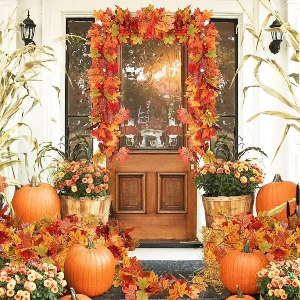 Creative Red Autumn Maple Leaves Realistic 1.7m Artificial Maple Garland Lifelike Silk Maple Leaves Maple Leaf Plant Decoration Vue