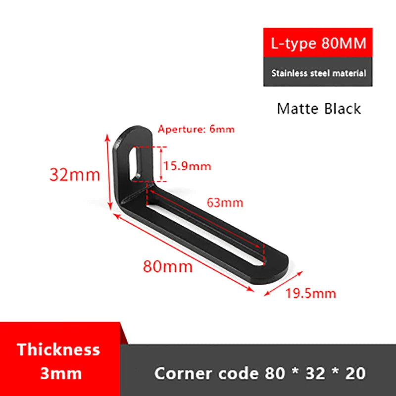 1PCS L-shaped Stainless Steel Adjustable Angle Code Long Hole Activity 90 ° Right Angle Furniture Fixer Shelf Bracket Connector Vue 5 Black