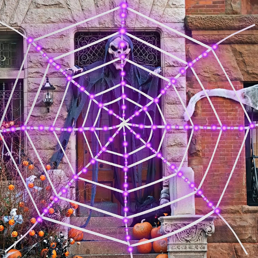 3.6m Giant Halloween Decorations Spider Web Lights for Indoor Outdoor Halloween Decoration Party Garden Yard Haunted House Décor Vue