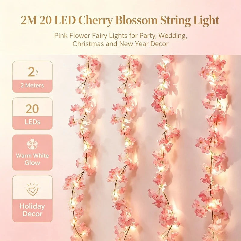 2M 20 Light LED Cherry Blossom Lamp String Suitable for Decorating Bedrooms Gardens Without Battery Vue