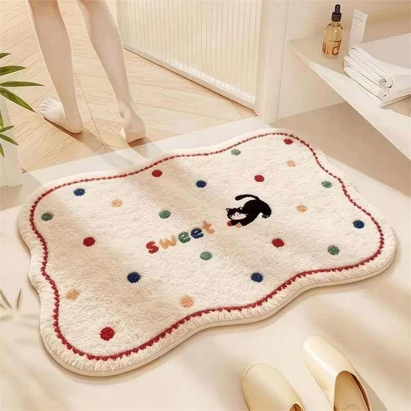 Cartoon Bath Rug Faux Cashmere Entrance Door Home Decor Indoor Doormat Non Slip Cozy Floor Runner For Kids Teens Women Bathroom Vue