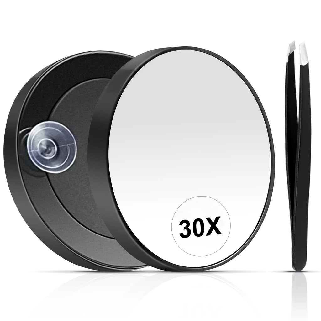 30X Magnifying Mirror, Small Magnifying Mirror with Suction Cup and Tweezers, As a Travel Mganifying Mirror, Compact Mirror Set Vue 30X and Tweezer