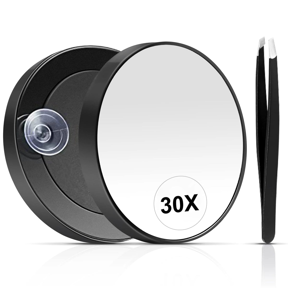 30X Magnifying Mirror, Small Magnifying Mirror with Suction Cup and Tweezers, As a Travel Mganifying Mirror, Compact Mirror Set Vue 30X and Tweezer