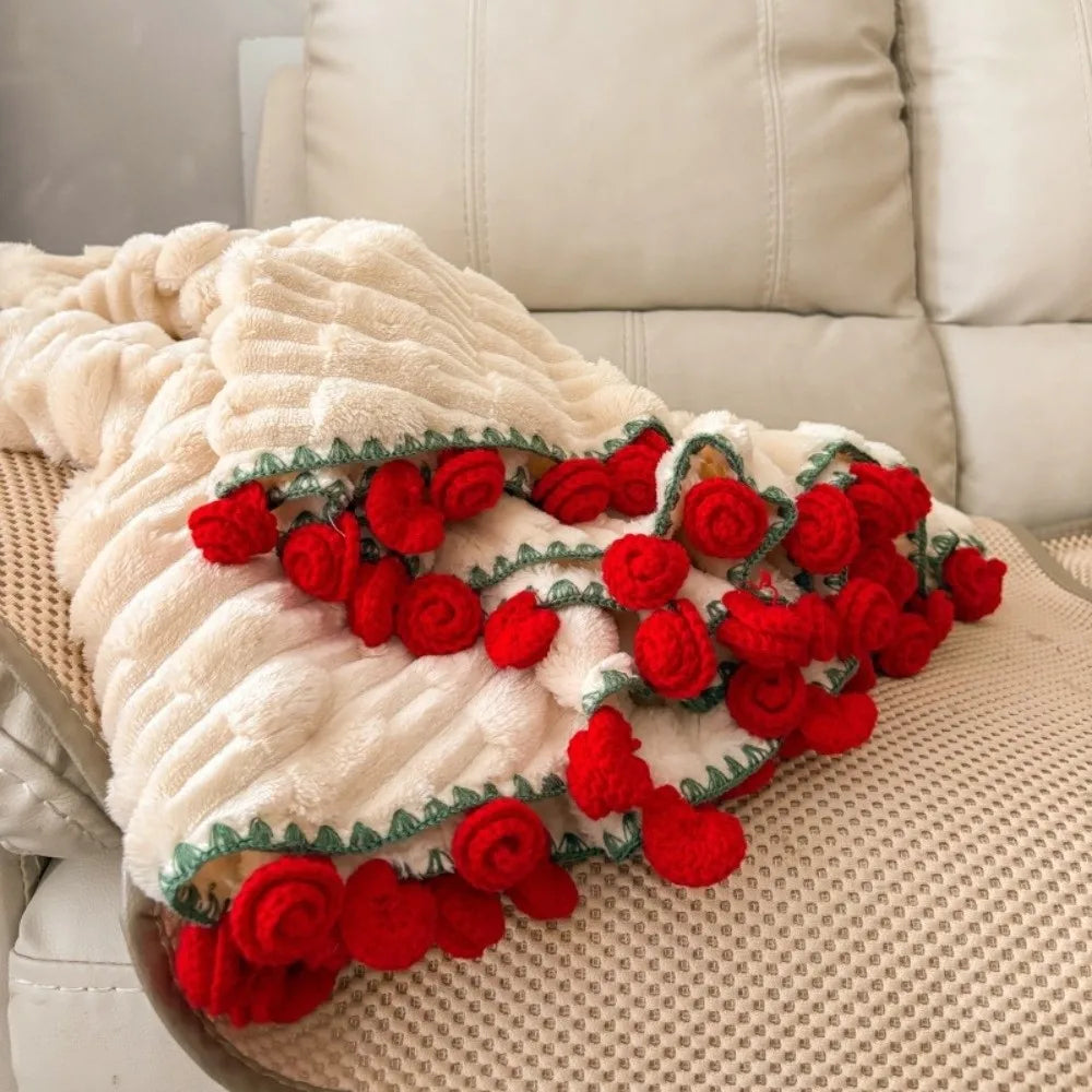Fashion Fleece Rose Bouquet Blanket Soft Warm Crocheted Flower Blanket Finished Handmade Floral Throw Blanket Wedding Gift Vue