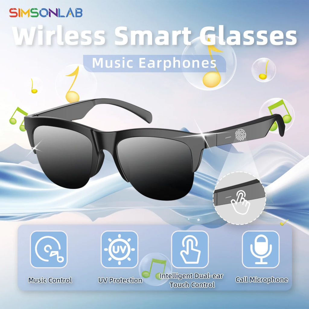 New Electronic Smart Glasses Music Control Wireless Phone Answer Waterproof Sunglasses Anti-UV Camping Cycling for Men Women Vue