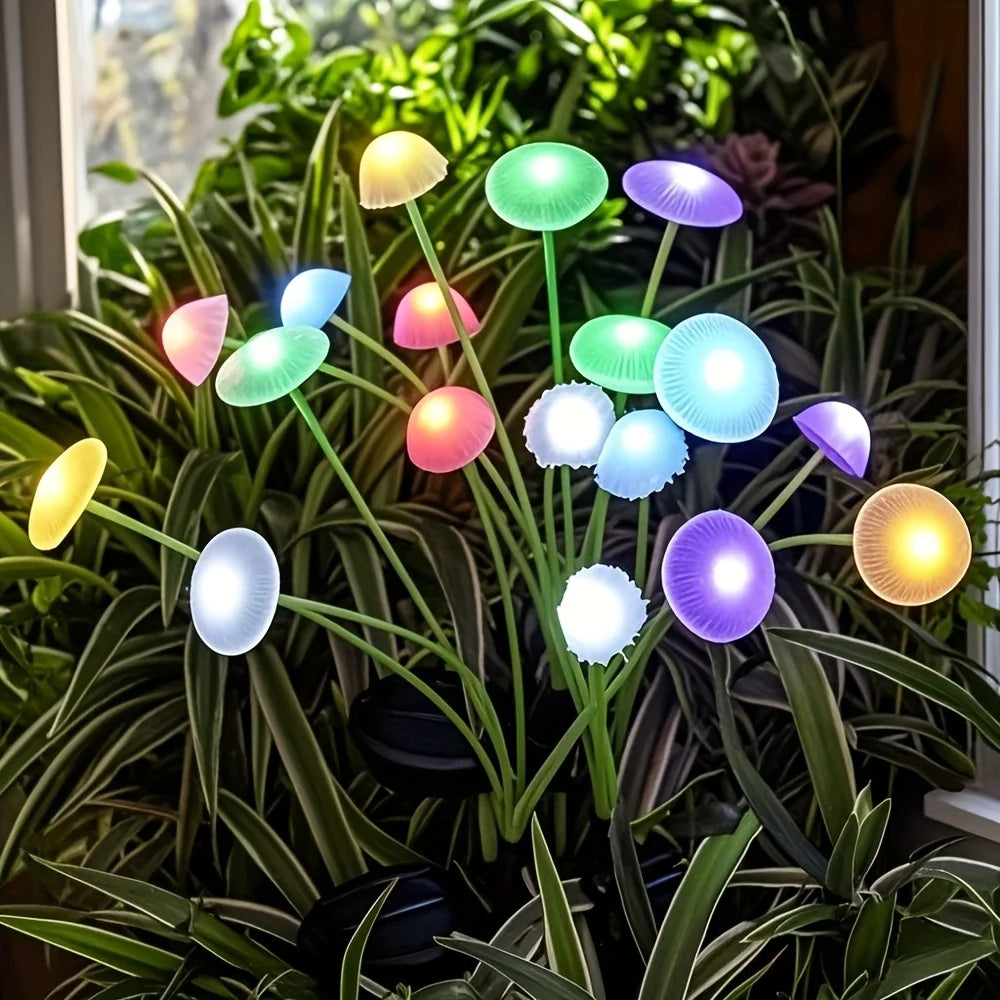 New Solar 6/8/10 LED Jellyfish Mushroom Lights, Creative Garden Decor - Adjustable Steady/Flash Modes, Perfect for Patio, Garden Vue