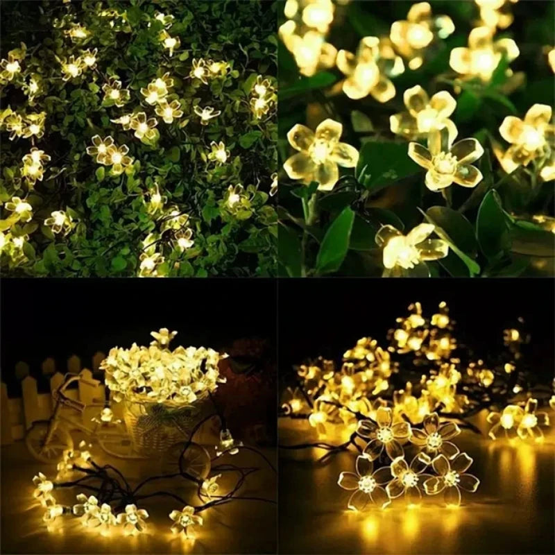 1pc 6.5M30LED Solar String Sakura Lights LED Outdoor Waterproof Festival Garden Decorative Lights Vue