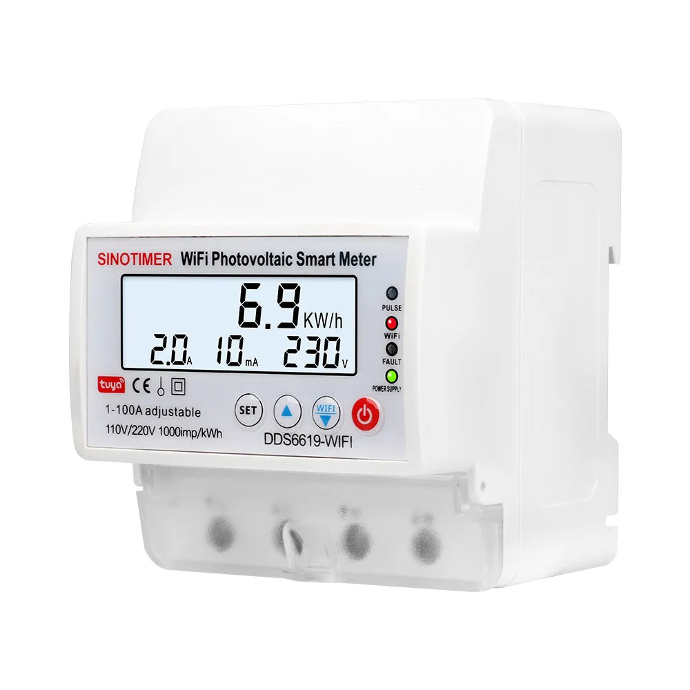 WIFI Remote Control Single Phase AC110V/220V 100A Energy Meter kWh Counter Household Consumption Analog Electricity Wattmeter Vue Default Title