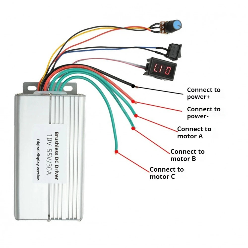 0-100% Digital Display Motor Speed Governor 30A DC10-55V Brushless Motor Speed Regulator Forward and Reverse Controller No Hall Vue