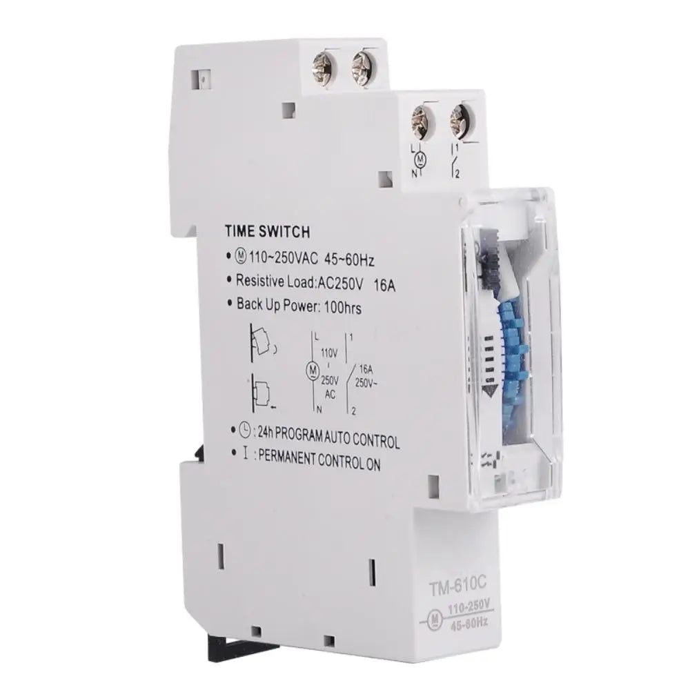 TM610C 110-250V 16A Quartz Mechanical Timer 24 Hour Programmable Din Rail Relay 15 Minutes Interval Time Switch Gauge Instrument Vue