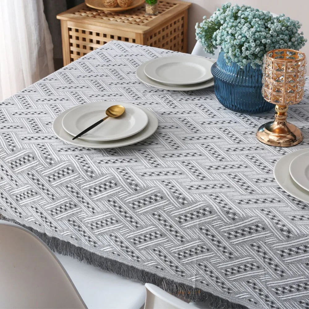 Fringe Edge Tablecloth Decorative Dust-proof Tea Table Cover Elegant Creamy Style Rectangular Tablecloth Bedroom Vanity Vue Grey 90x90cm