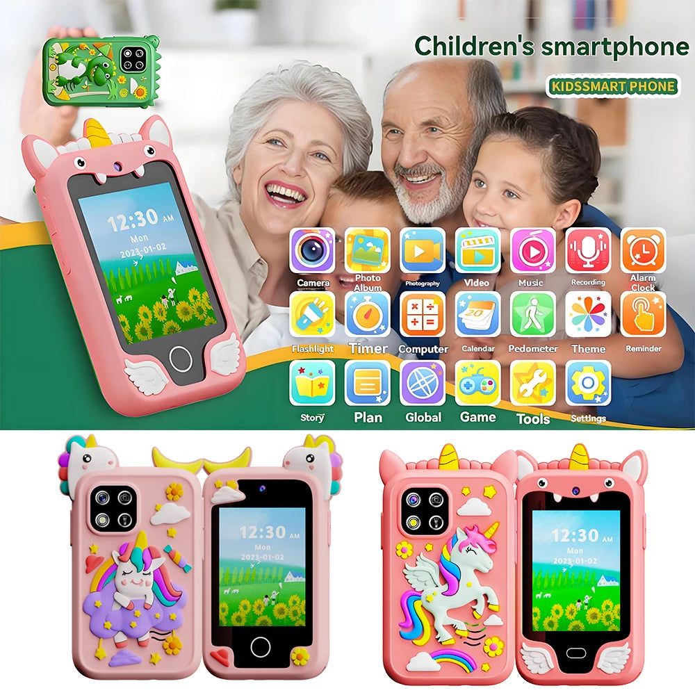 Unicorn Kids Smart Phone Toys 8GB with 20 Games Dual Camera Toddler Phone Learning Games Toys MP3 Music Player for Boy Girl Gift Vue