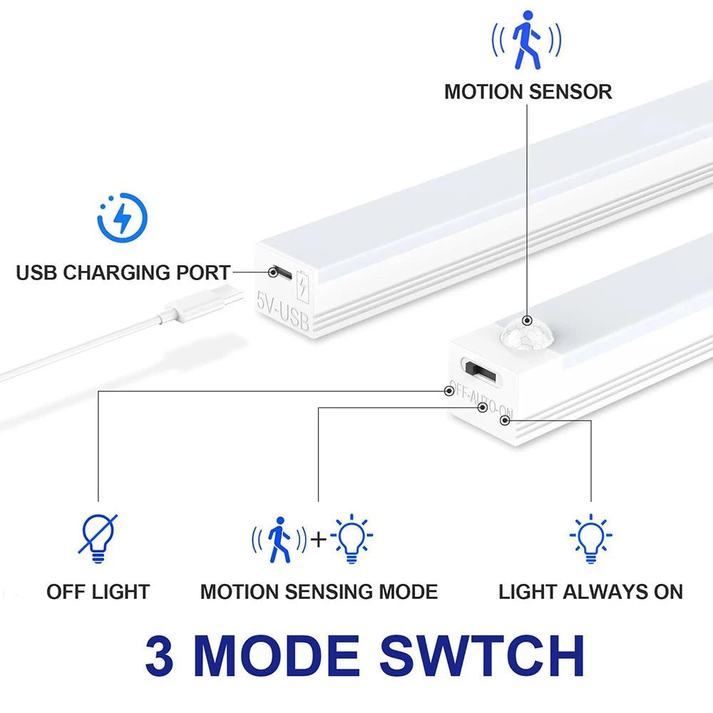 Portable LED Bar Light Motion Sensor Night Lights Rechargeable Staircase Backlight Cabinet Wardrobe Lighting for Hallway Bedside Vue