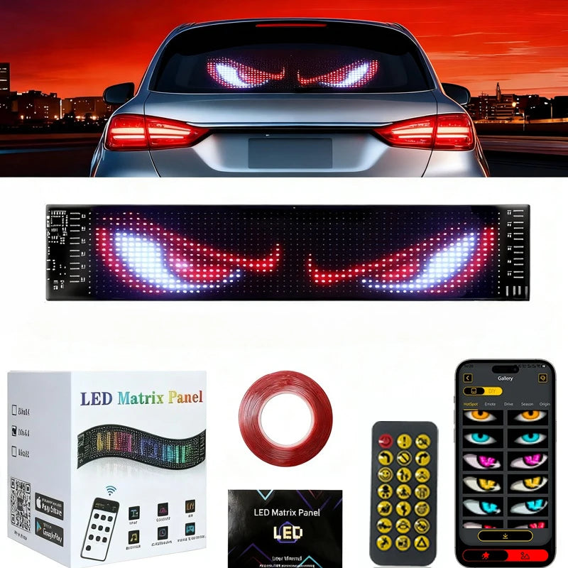 2Pack Devil Eyes Light LED Matrix Flexible Soft Screen Programmable Display App/Remote Control DIY Text for Car Truck Windshield Vue
