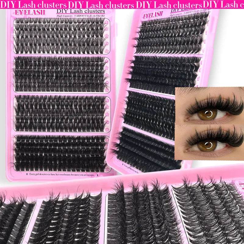 400/320pcs Fluffy Lashes Clusters Individual Eyelash Extensions 4 Styles Mixed 40D 60D 80D 100D 5D Thick Fluffy Lashes Clusters Vue