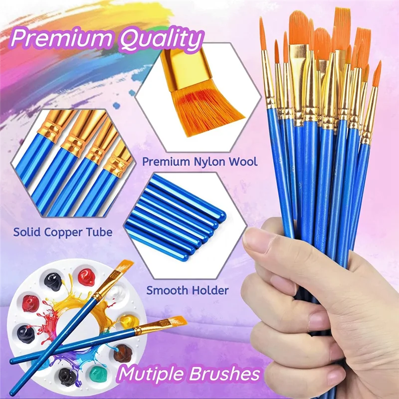ABKW-264PCS Paint Brushes And Palettes Set,24Pack Of 240PCS Paint Brushes Bulk, 24 Paint Paint Trays, Artist Acrylic Brushes Vue