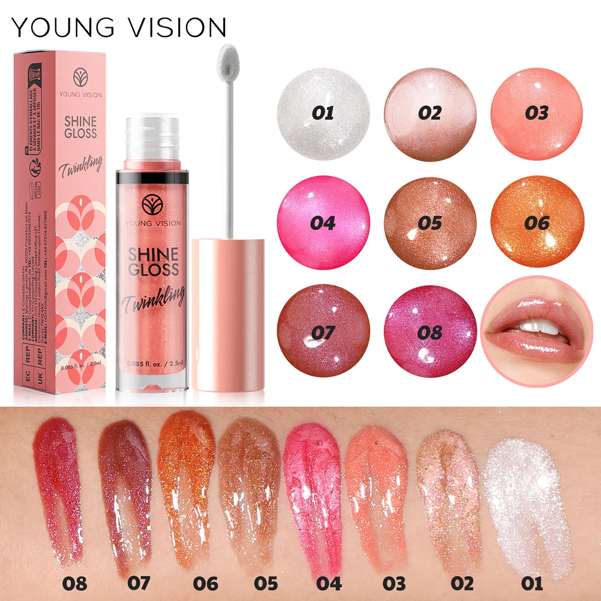 YOUNG VISION Fine Glitter Pearl Gloss Lip Gloss Nourishing Moisturizing Ice Transparent Stacked Lips Lip Glaze Vue