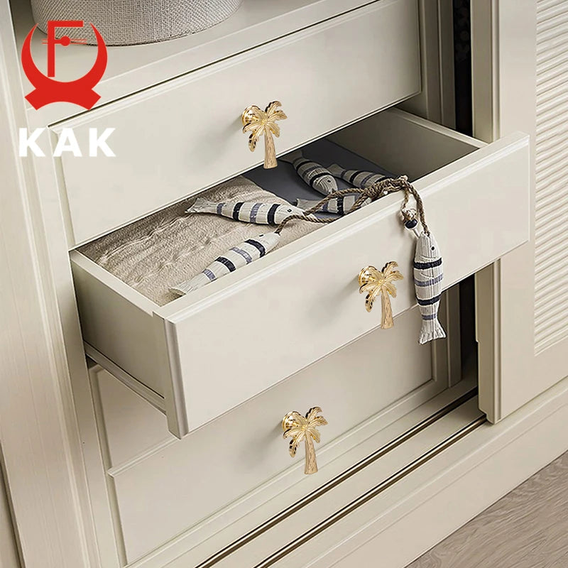 KAK Plant Animal Shape Furniture Handle Copper Color Drawer Knobs Retro Dresser Knobs Gold Kitchen Handles Door Pulls Hardware Vue