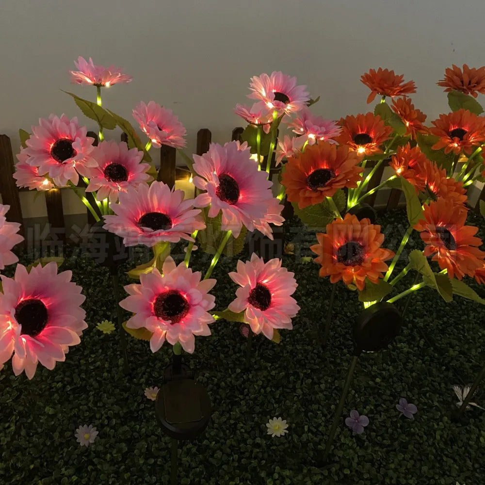 Pink Sunflower Solar-Powered LED Yard Lights Garden Decor Lamp Waterproof Outdoor Floral Ambiance Lawn Lighting 1063 Vue
