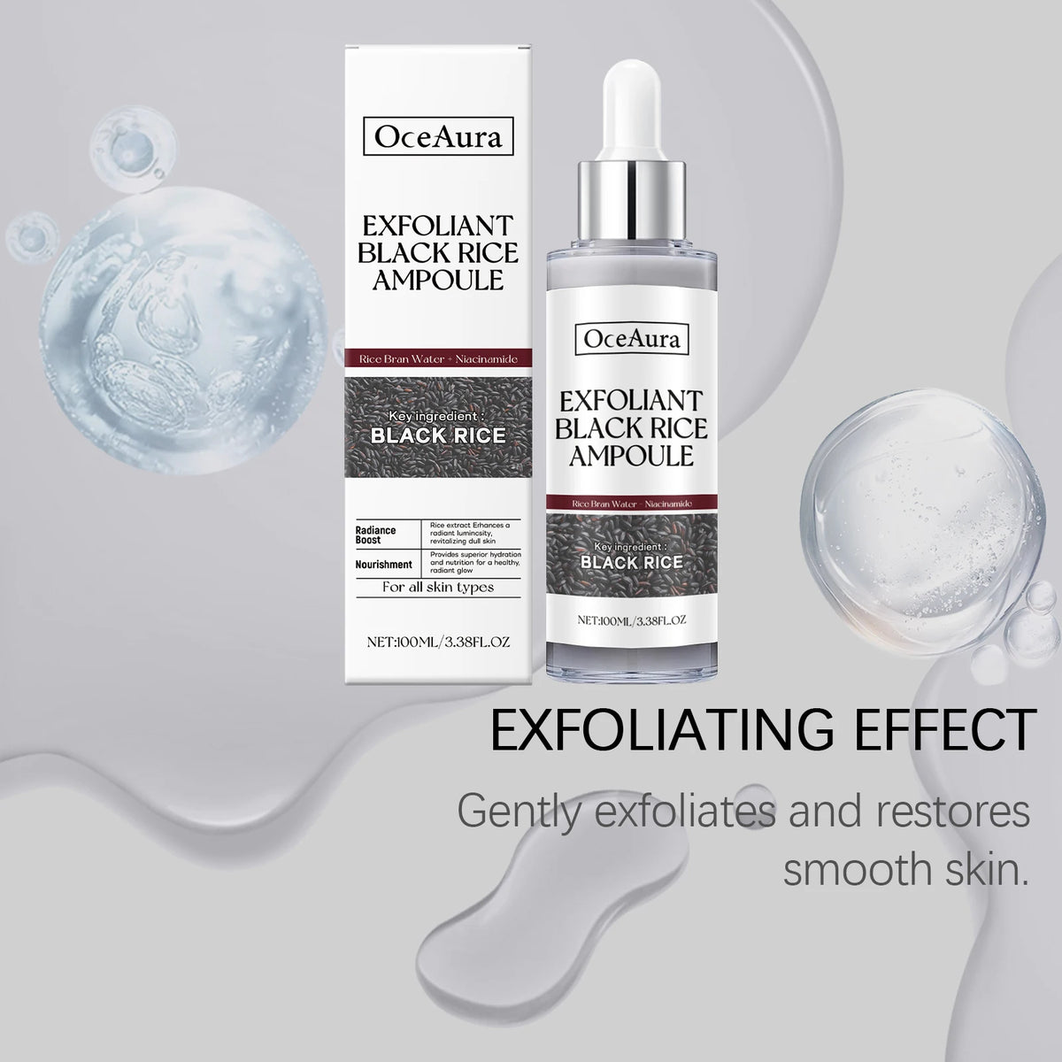 Black Rice Exfoliating Serum - Gentle Hydrating Brightening Facial Cleanser, Skin Softening Ampoule, Face Exfoliator & Essence Vue