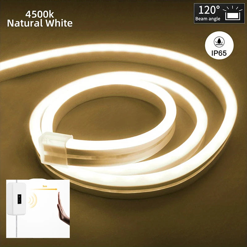 Neon LED Light Strip 5V USB Motion Sensor Dimmer Switch Flexible Waterproof Silicone Neon Sign Rope Tupe For Home Outdoor Decor Vue 2M Natural White