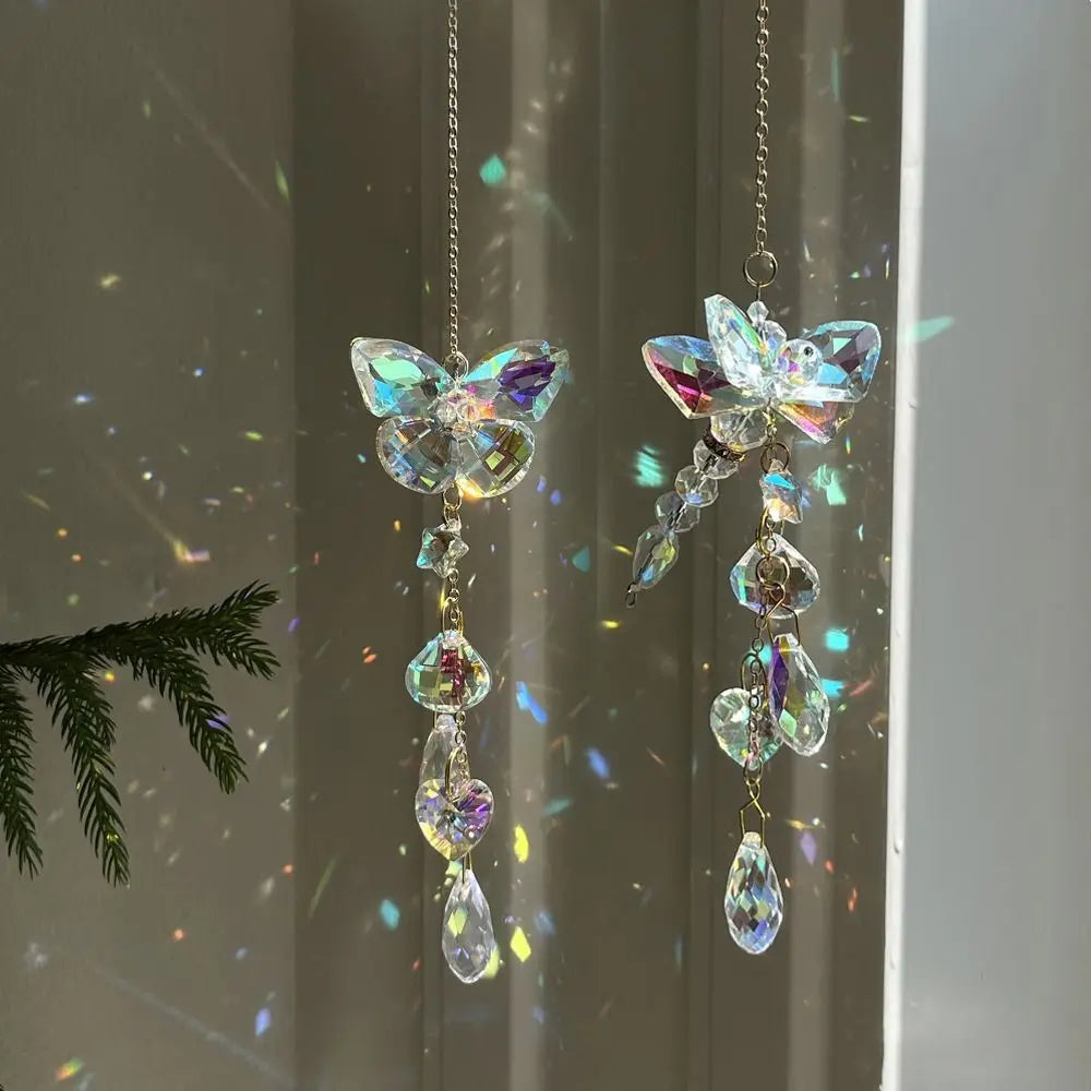 Light-catching Butterfly Prism Pendant Unique DIY Dragonfly Crystal Wind Chime Handmade Window Hanging Suncatchers Wedding Vue
